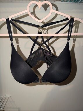 Victoria’s Secret Black Strappy Bra 34D/D75 Rhinestone VS Back